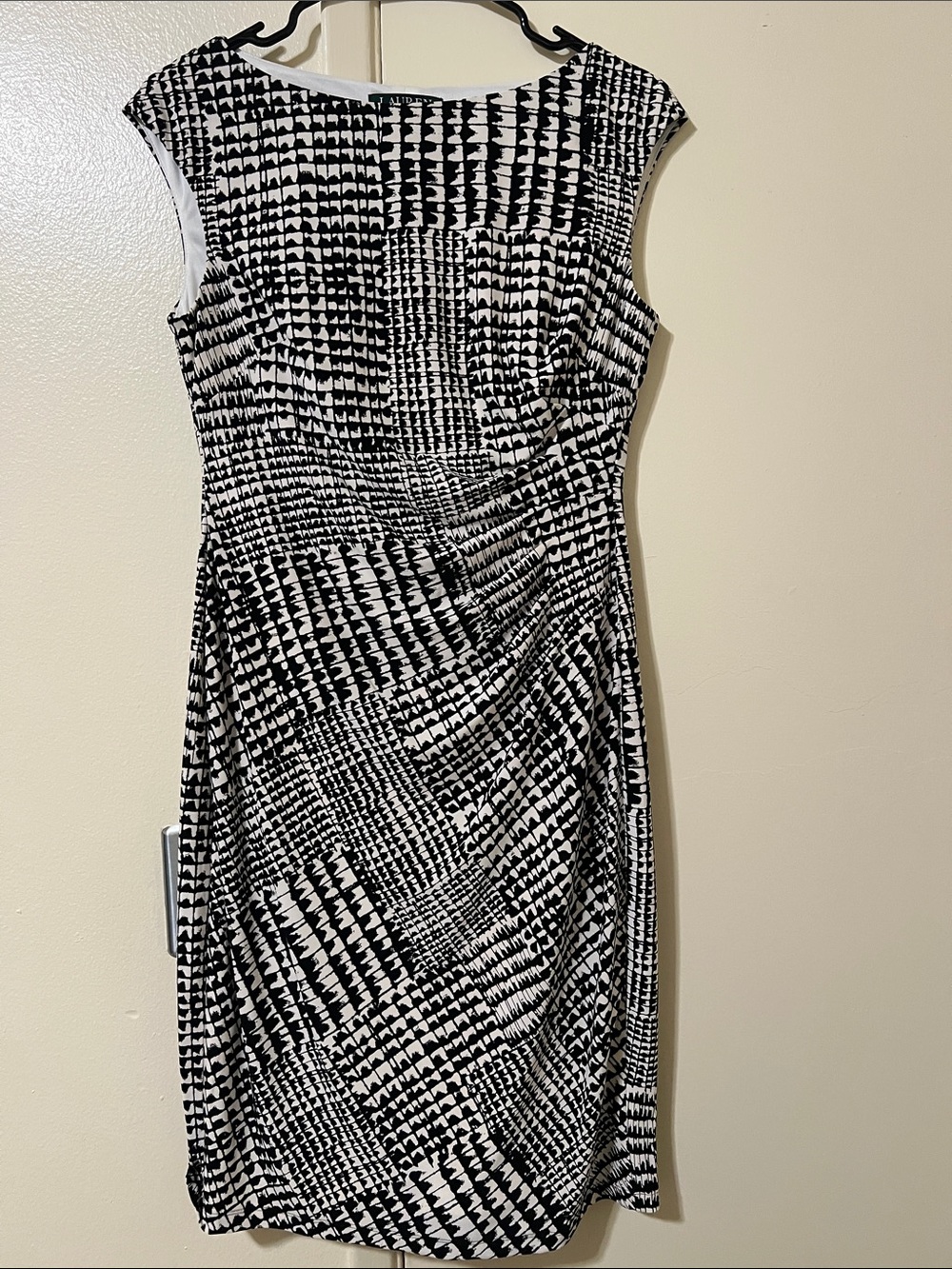 Lauren Ralph Lauren Black and White Geometric Midi Sheath Dress